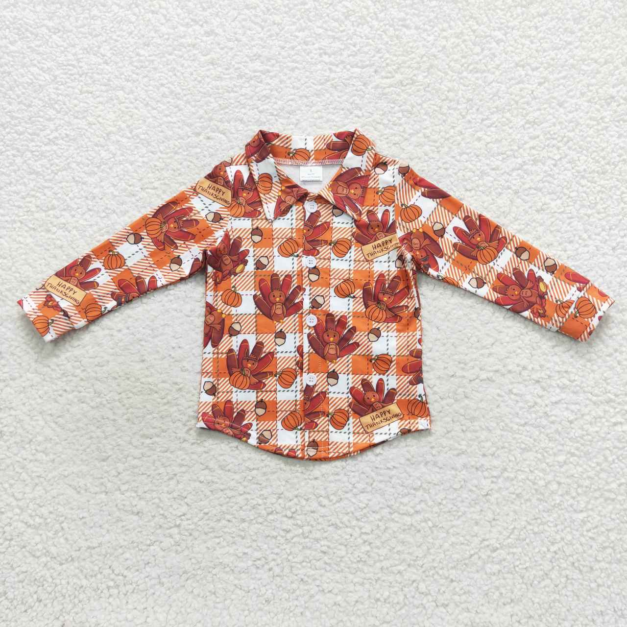 BT0255 Turkey Thanksgiving Long Sleeve Top Boys Collar T-Shirts