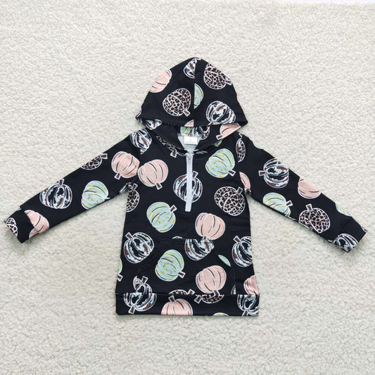 BT0306 Halloween Black Pink Green Pumpkin Cartoon Boys Long Sleeve Hoodies Top