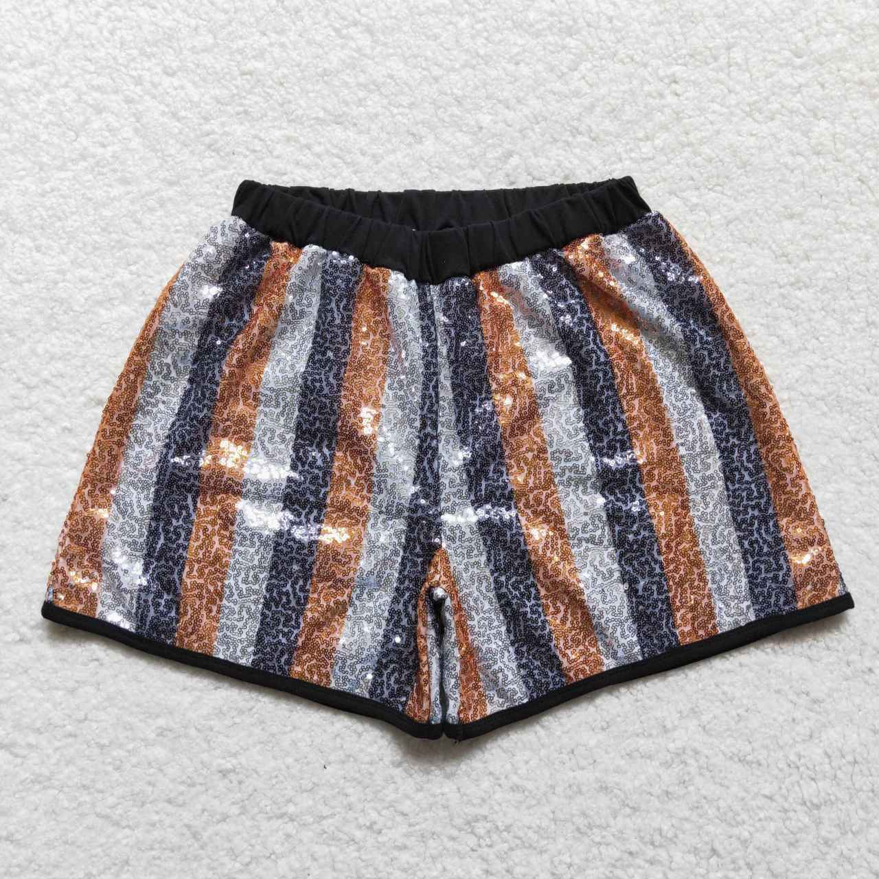 SS0120 Black Yellow Stripes Sequin Kids Shorts Pants