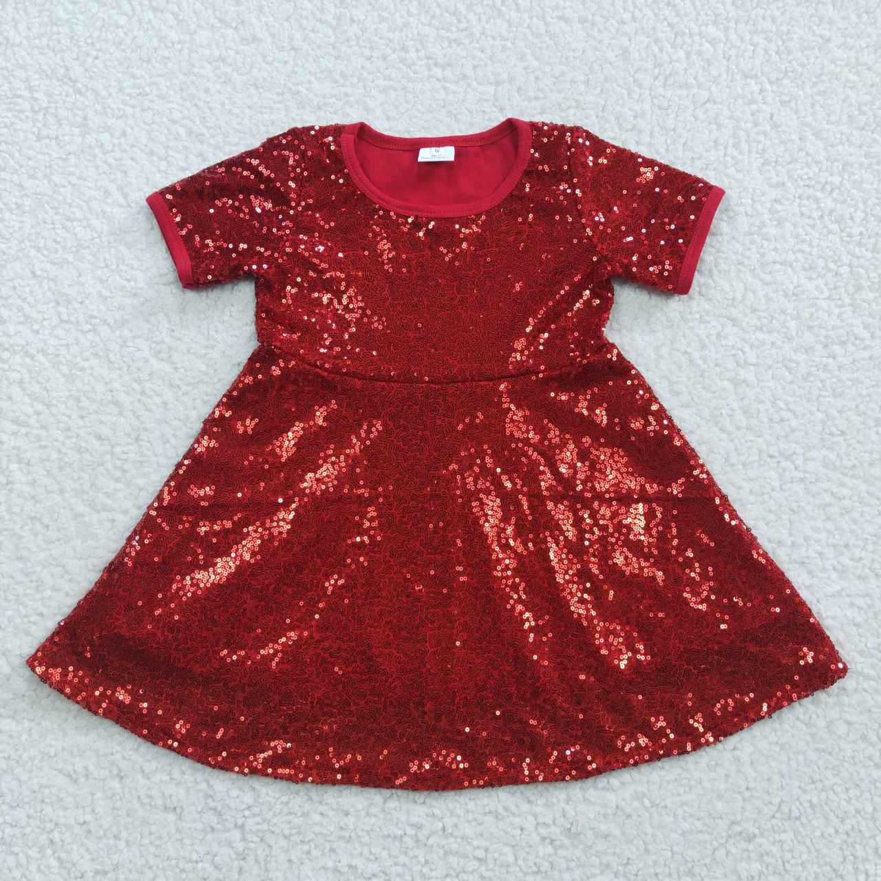 GSD0446 Red Sequin Girls Short Sleeve Dresses