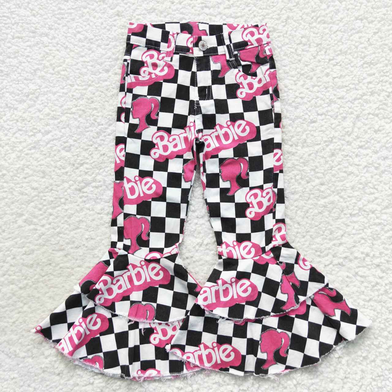 P0243 Pink B Cartoon Girls Bell Pants Denim Jeans