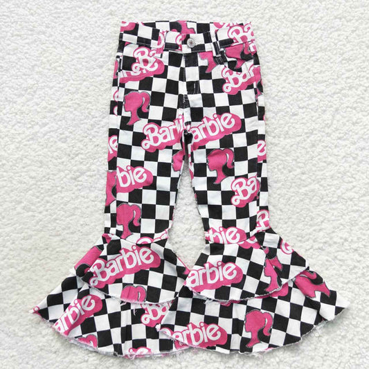 P0243 Pink B Cartoon Girls Bell Pants Denim Jeans