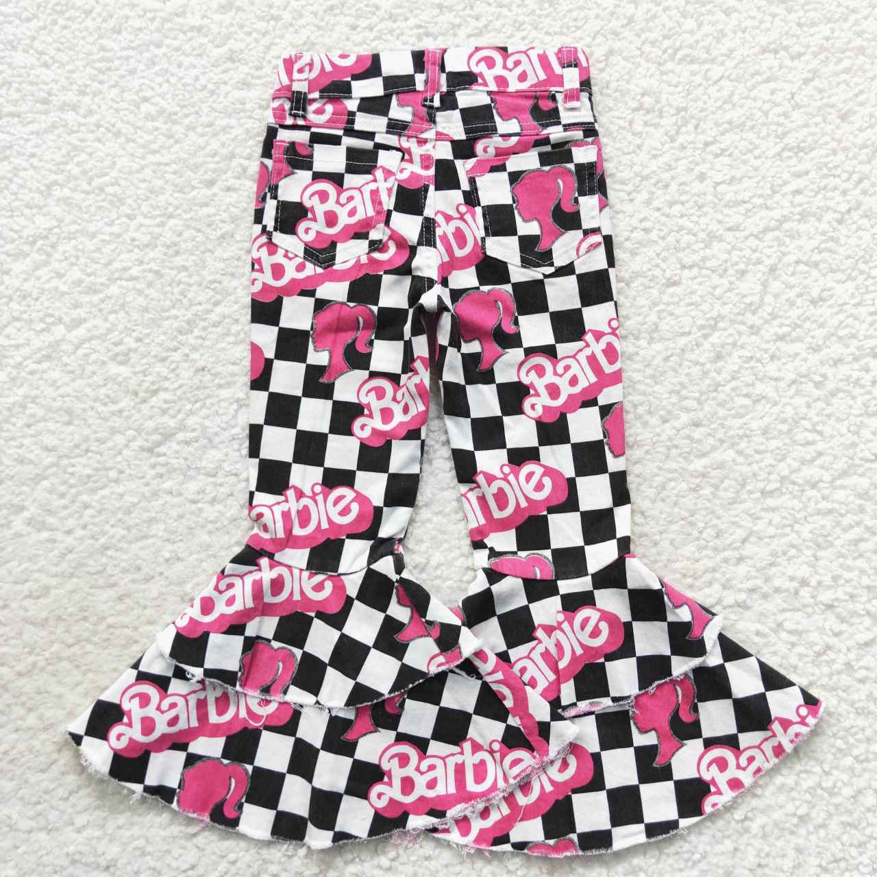 P0243 Pink B Cartoon Girls Bell Pants Denim Jeans