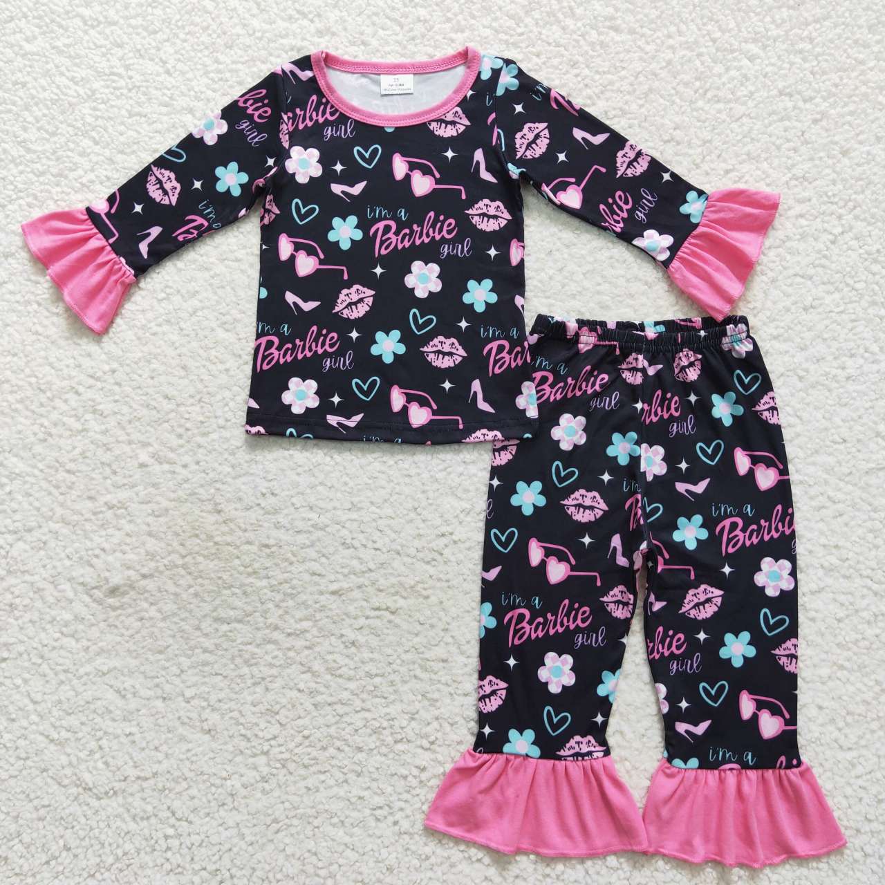 GLP0652 Pink Blue B Cartoon Girls Long Sleeve Pants Outfits Pajamas