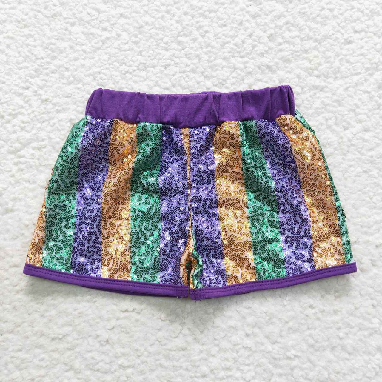 SS0116 Purple Stripes Sequin Kids Shorts Pants