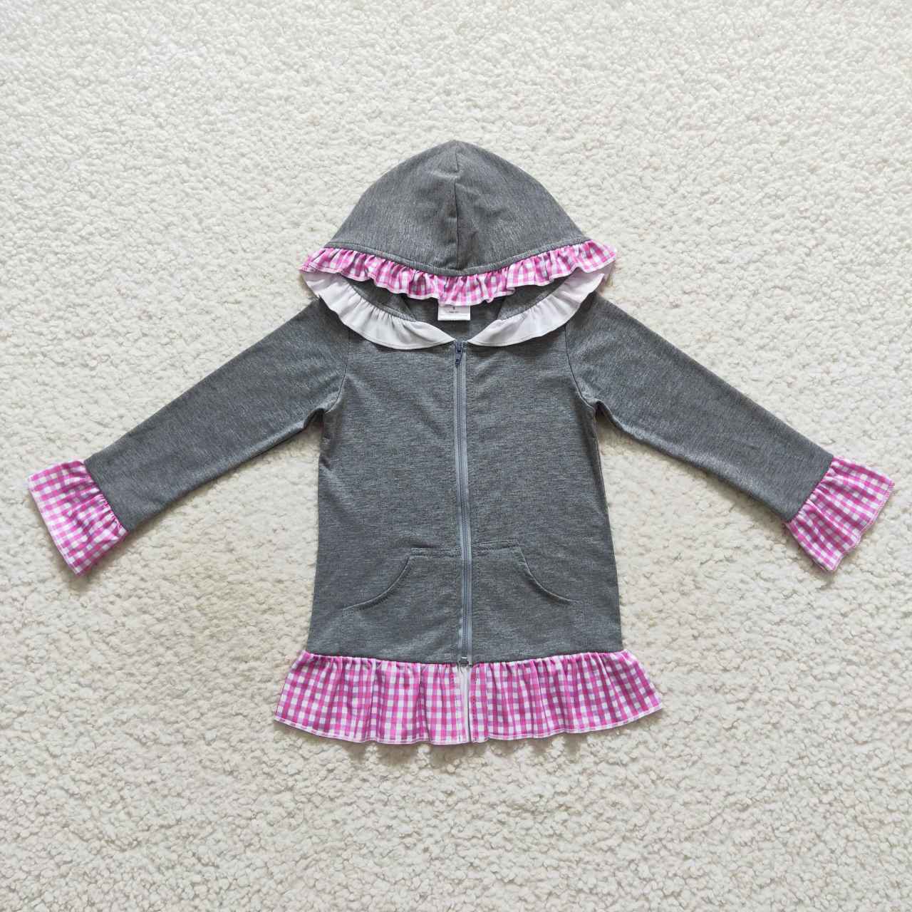 GT0260 Pink Grey Girls Long Sleeve Hoodies Top