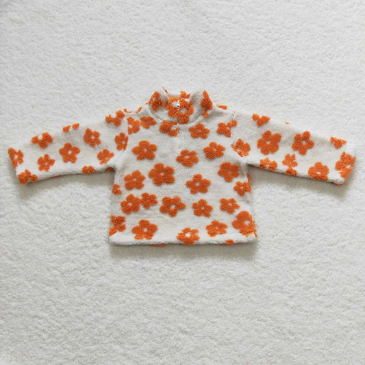 GT0262 Orange Floral Girls Long Sleeve Top Pullover Coat