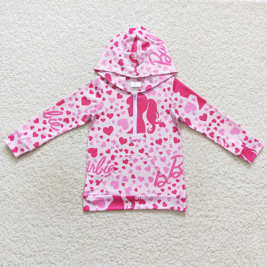 GT0289 Pink  Cartoon Girls Long Sleeve Hoodies Top