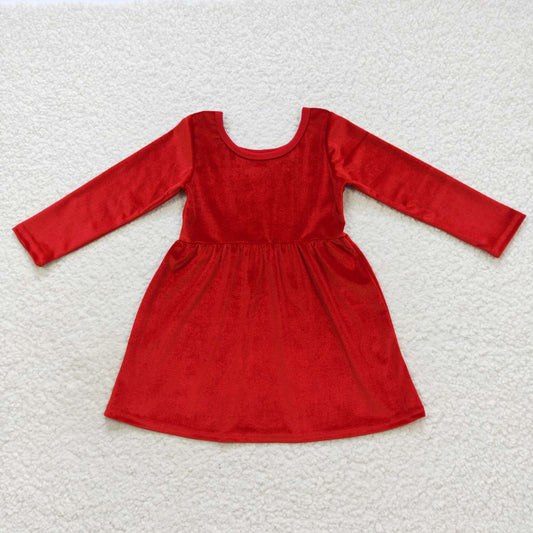 GLD0334 Red Velvet Girls Flutter Sleeve Dresses