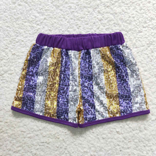 SS0115 Purple Stripes Sequin Kids Shorts Pants