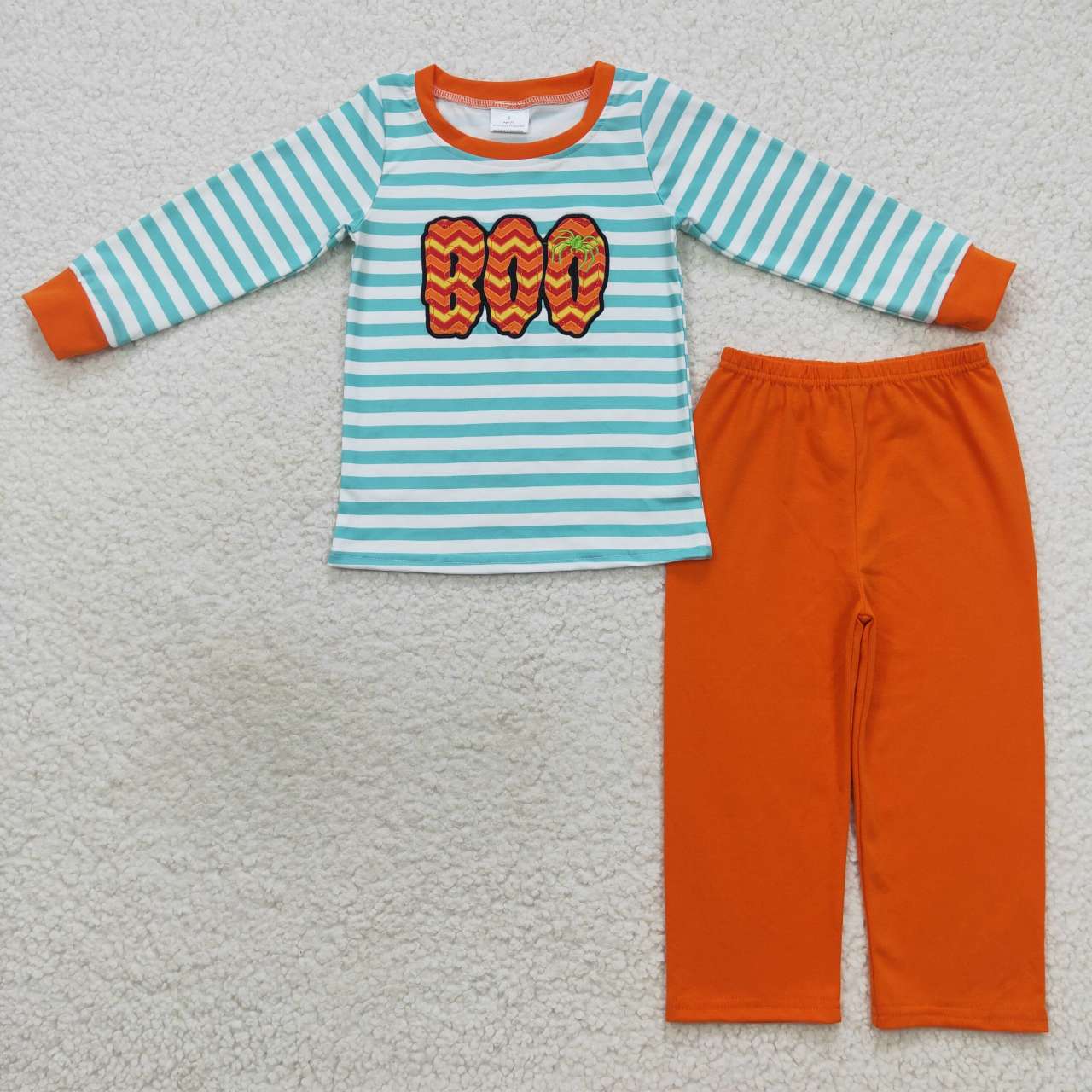 BLP0307 Halloween Orange Green Boo  Boys Long Sleeve Pants Outfits