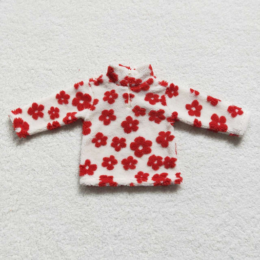 GT0266 Red Floral Girls Long Sleeve Top Pullover Coat