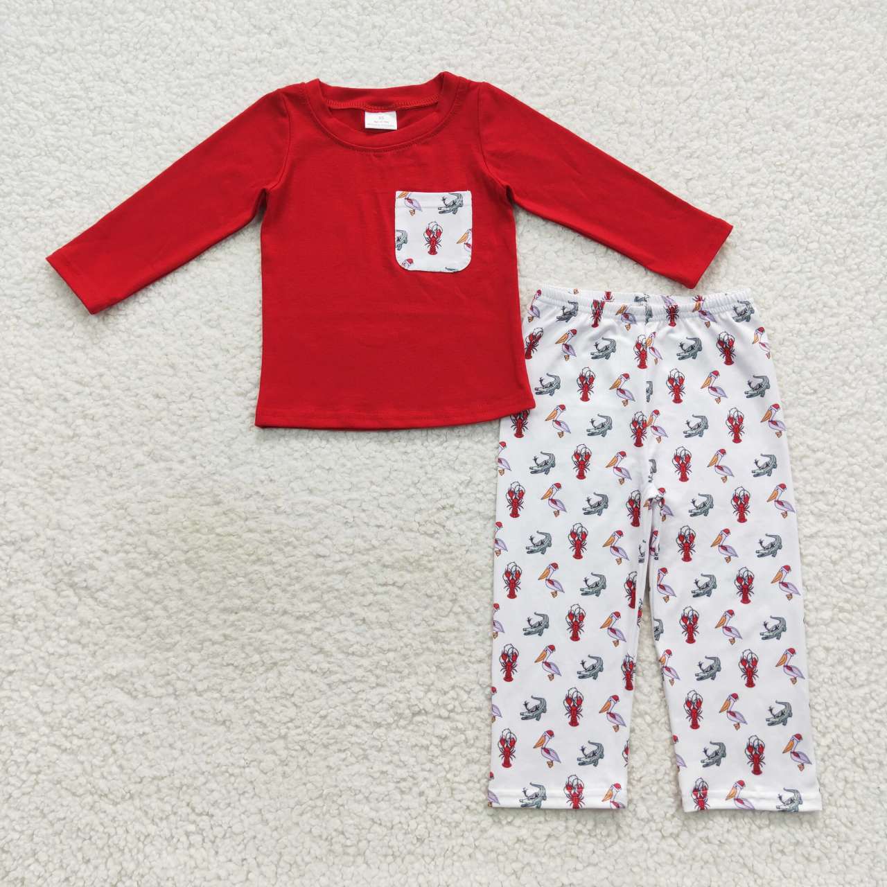 BLP0300  Red crawfish Cray  Boys Long Sleeve Pants Outfits