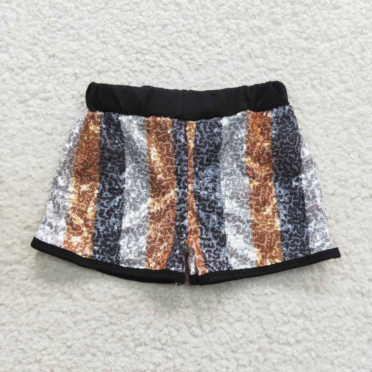 SS0117 Black Stripes Sequin Kids Shorts Pants