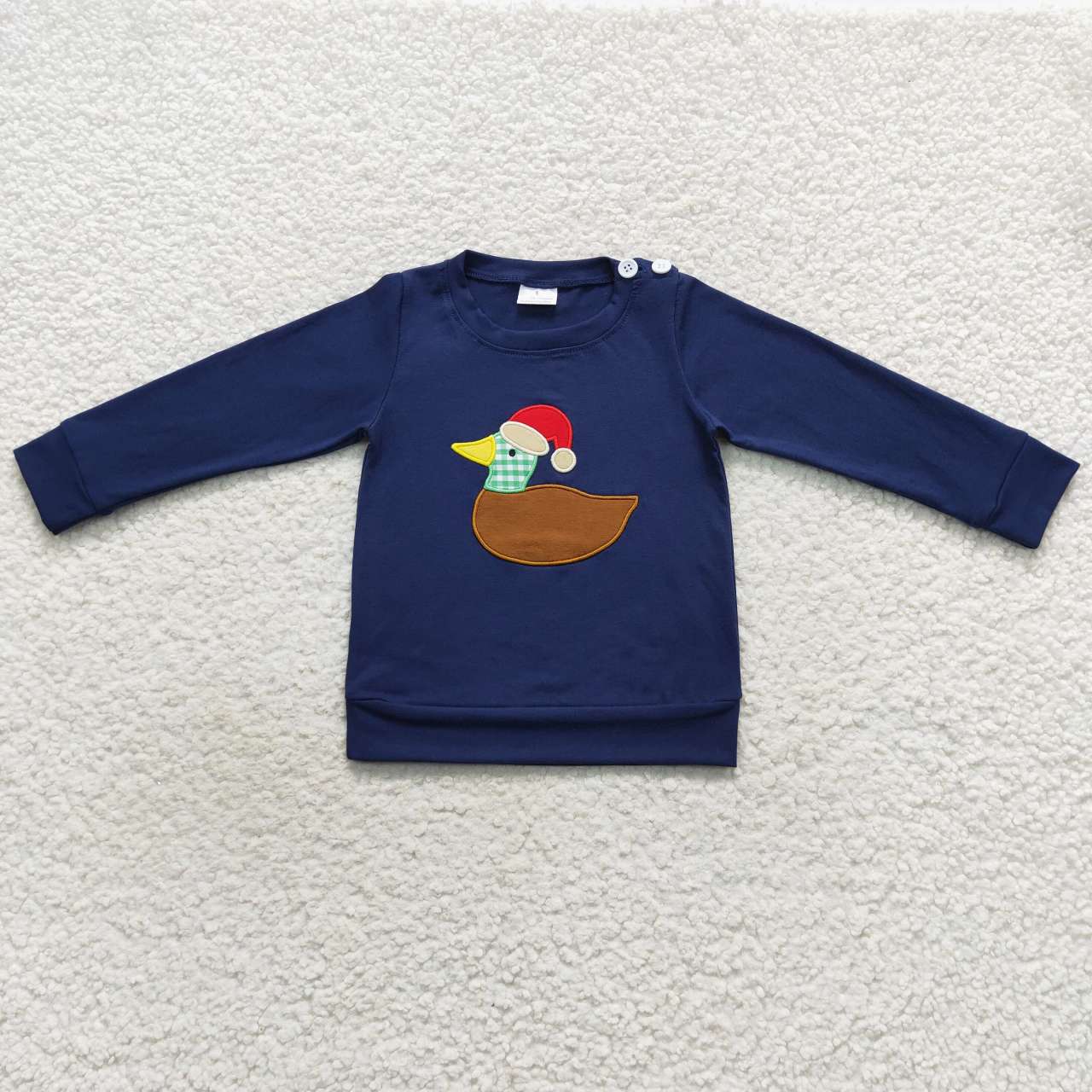 BT0297 Christmas Blue Duck Embroidery Boys Long Sleeve Top T-shirts