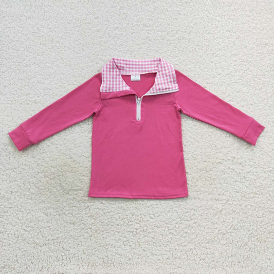 GT0276 Pink Girls Long Sleeve Top Collar Polo Pullover T-Shirts