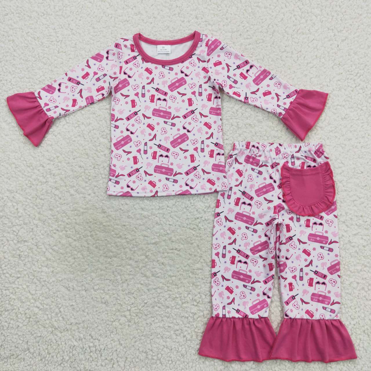 GLP0701  Pink B CartoonGirls Long Sleeve Pajamas