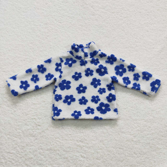 GT0267 Blue Floral Girls Long Sleeve Top Pullover Coat