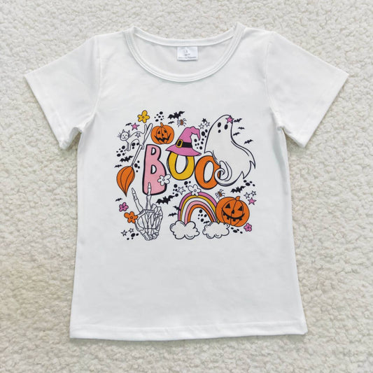 GT0291  Halloween Pumpkin Orange Boo Girls Short Sleeve Top T-shirts