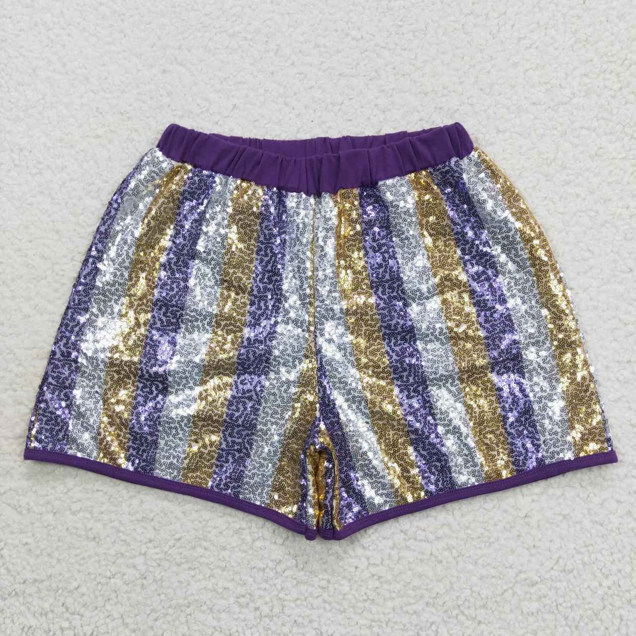 SS0115 Purple Stripes Sequin Kids Shorts Pants