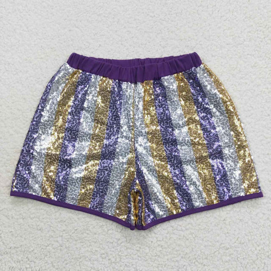 SS0118 Purple Sequin  Adult Girls Shorts