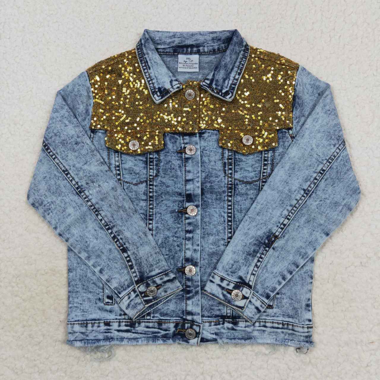 GT0351 Sequin  Blue Girls Denim Jacket