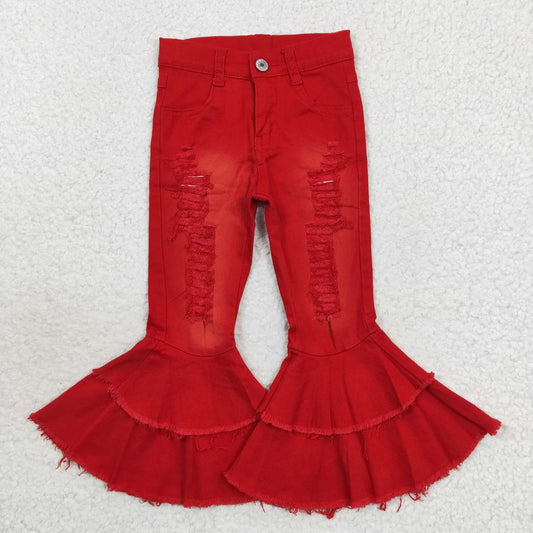 P0270  Red Girls Bell Pants Denim Jeans