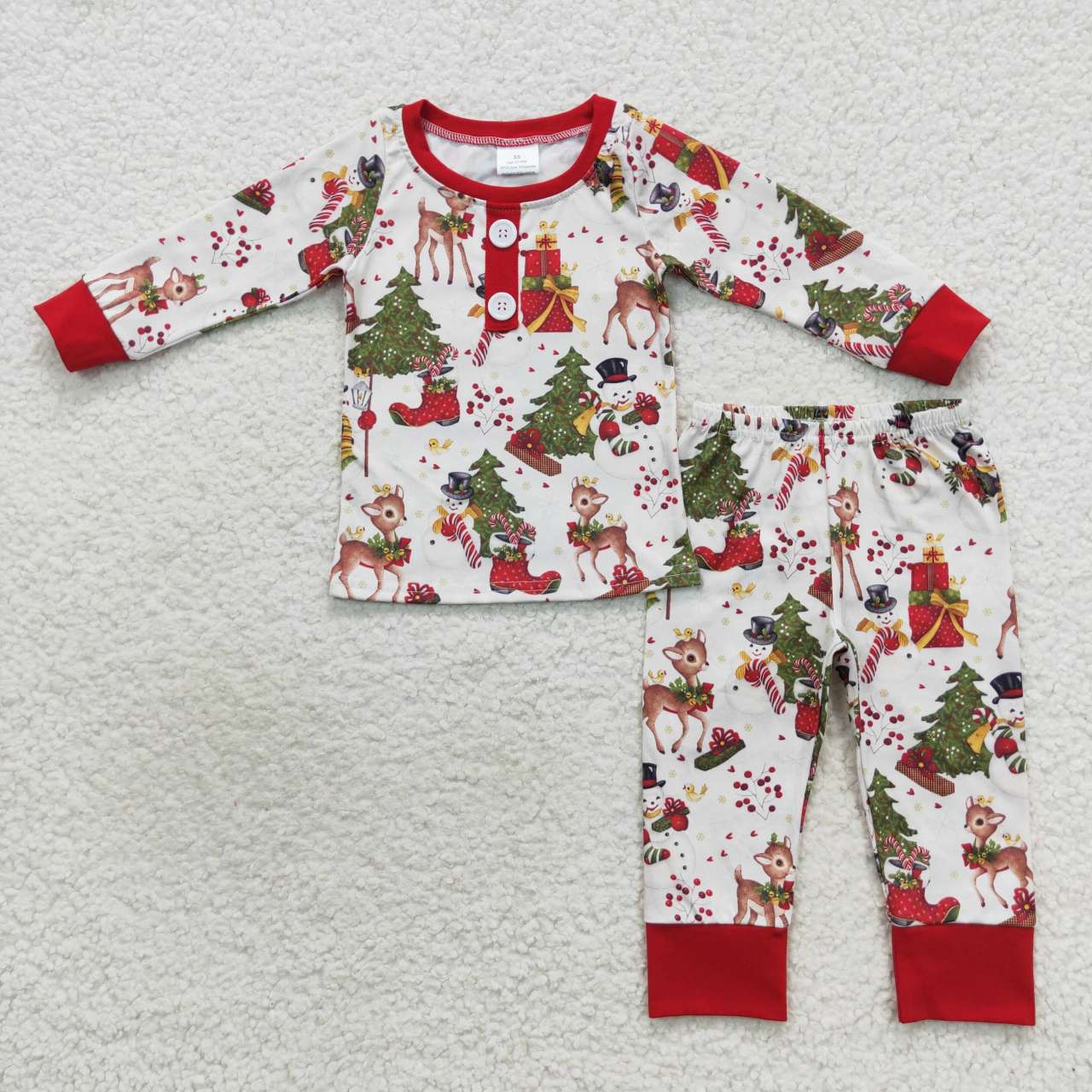 BLP0250 Christmas Red Green Deer Snowman Boys Long Sleeve Pants Outfits Pajamas