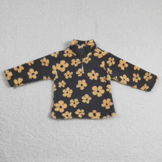 GT0268 Yellow Floral Girls Long Sleeve Top Pullover Coat