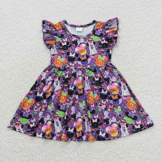 GSD0480 Halloween Purple M Cartoon Girls Short Sleeve Dresses