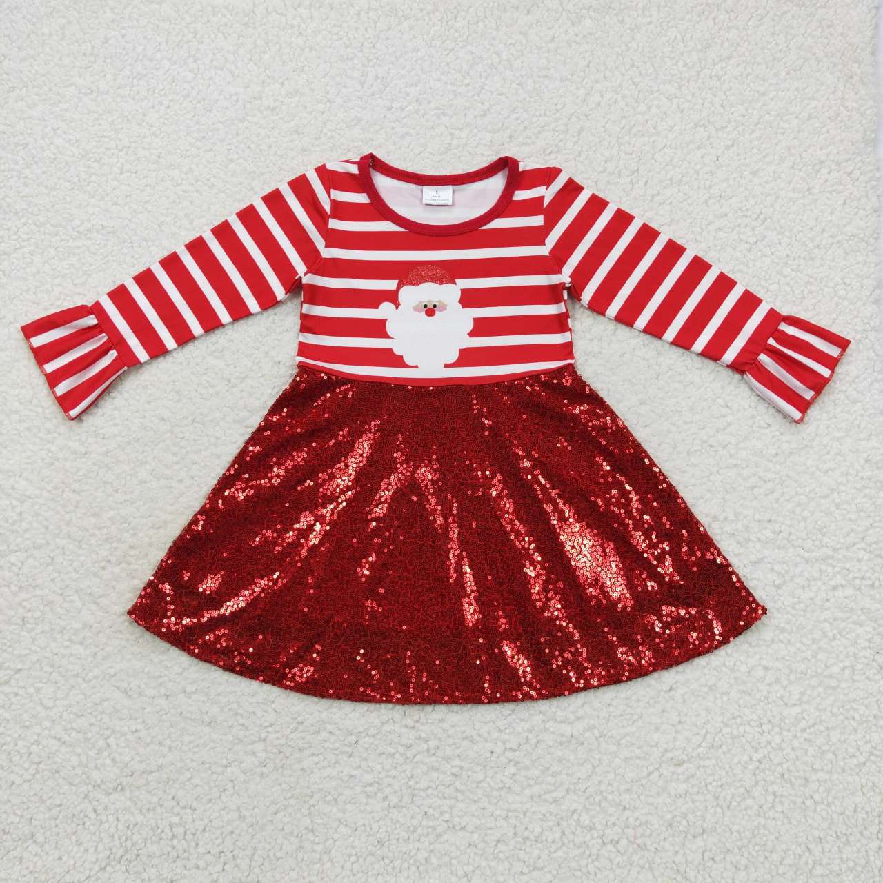 GLD0371 Christmas Red Santa Sequin  Girls Long Sleeve Dresses