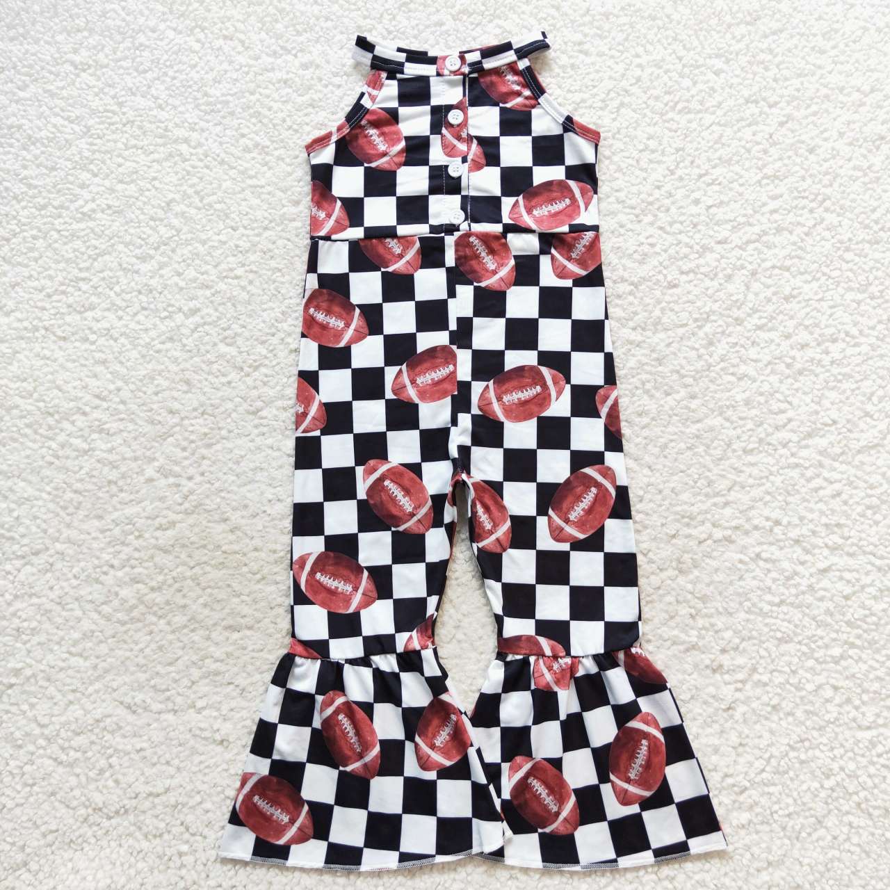 SR0445  Black Plaid Football  Girls Sleeveless Jumpsuit