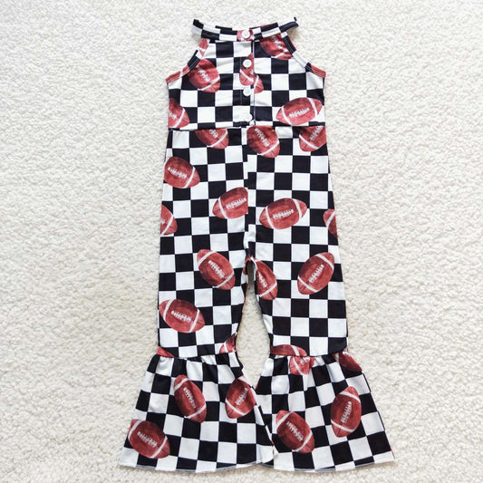 SR0445  Black Plaid Football  Girls Sleeveless Jumpsuit