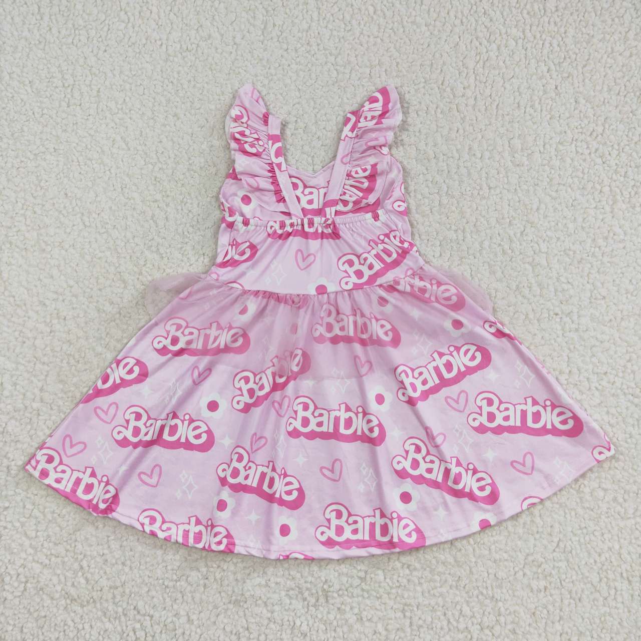 GSD0463 Pink B Cartoon Tulle Tutu Girls Short Sleeve Dresses