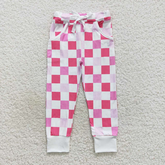 P0293  Pink Plaid Print Girls Long Pants