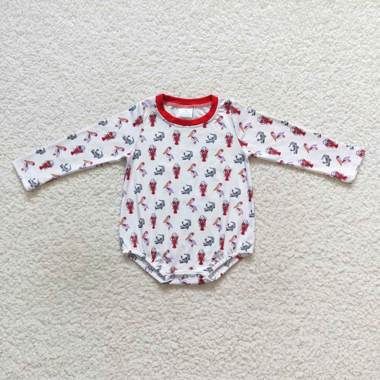 LR0610  Red Craw Crayfish   Girls Long Sleeve Romper