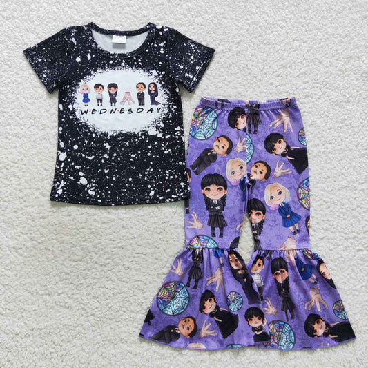 GSPO0688  Halloween Wed Cartoon Purple  Girls Short Sleeve Pants Outfits