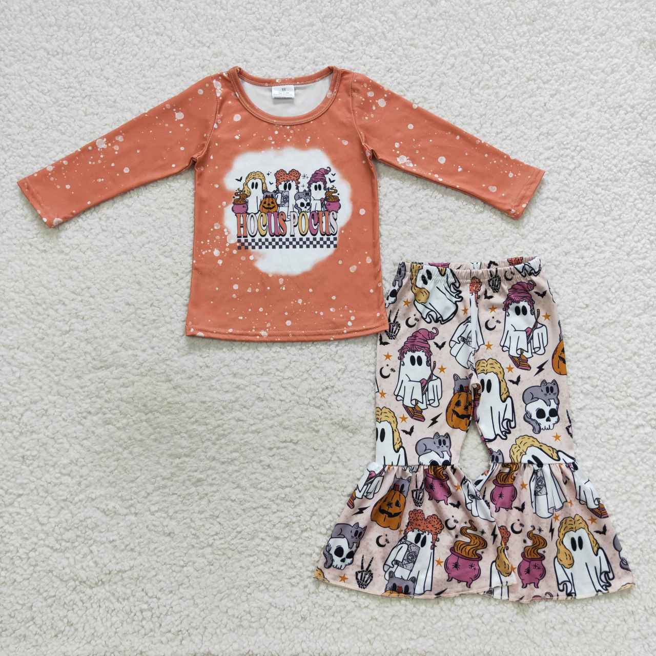 GLP0672 Halloween Ghost Pumpkin Witch Cartoon Girls Long Sleeve Pants Outfits