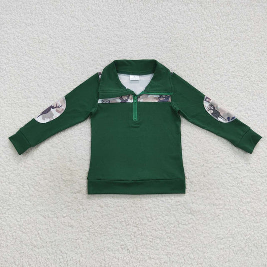 BT0277  Green Deer Camo  Winter Boys Long Sleeve Top Collar T-Shirts