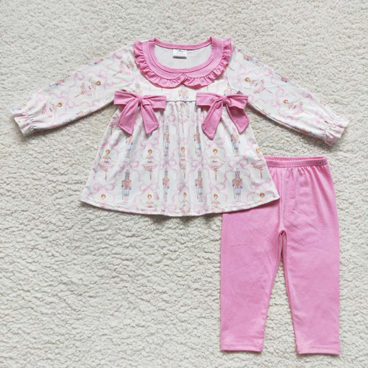 GLP0693 Pink Princess Bow Girls Long Sleeve Pants Outfits