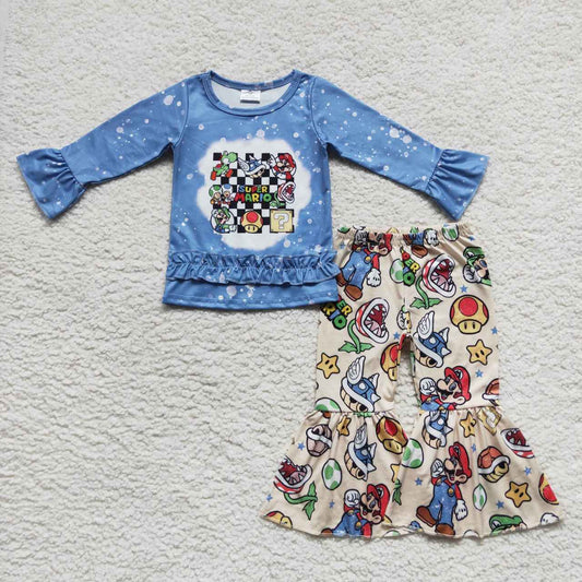 GLP0584 Blue Super Cartoon Girls Long Sleeve Pants Outfits