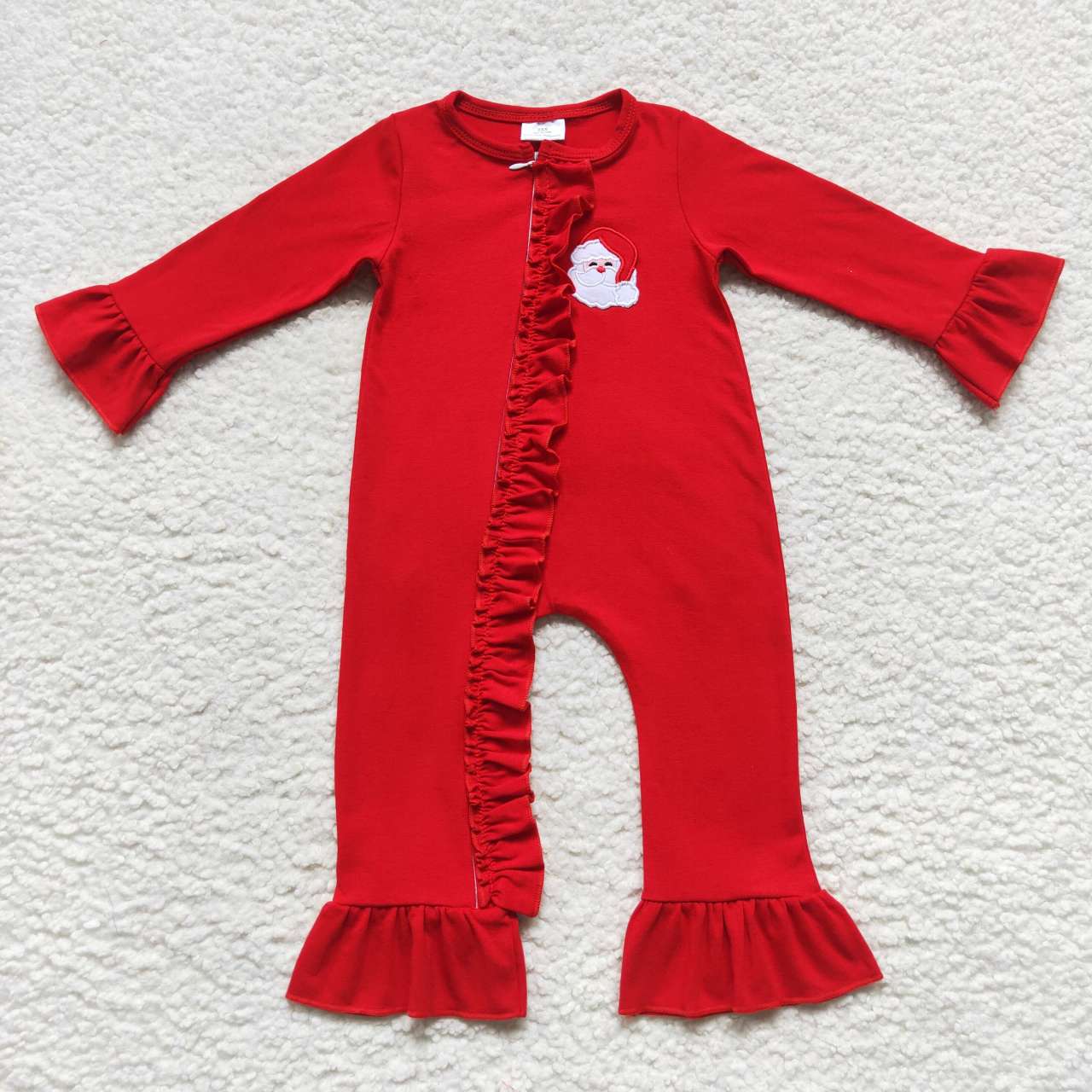 LR0599 Christmas Red Santa   Zipper Girls Long Sleeve Romper