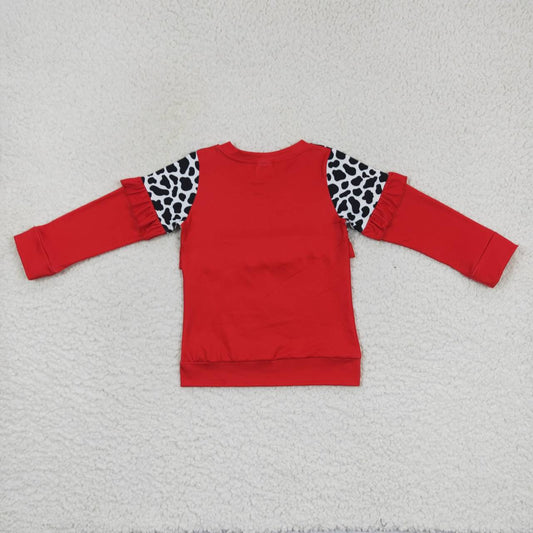 GT0295  Red Leopard   Winter Girls Long Sleeve Top Collar T-Shirts