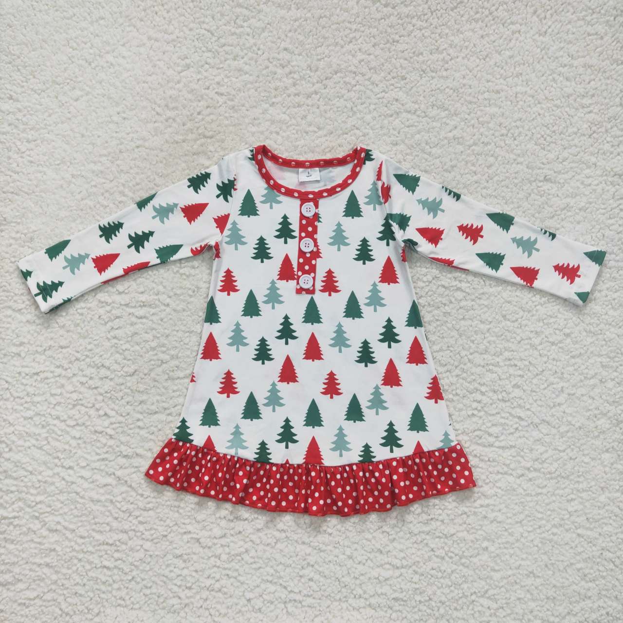 GLD0404 Christmas Red Green Tree Girls Long Sleeve Dresses