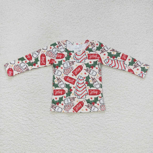 GT0325 Christmas Red Green Tree Milk Girls Long Sleeve Top T-shirts