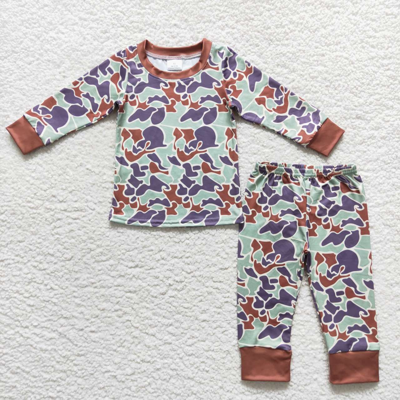 BLP0357 Brown Green Camo  Boys Long Sleeve Pants Outfits Pajamas