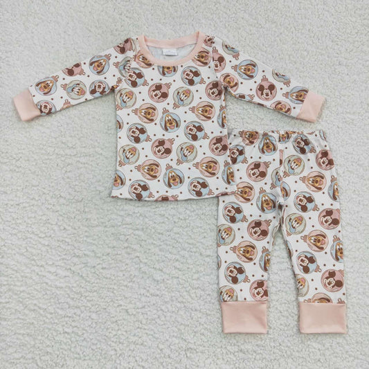 BLP0739 Pink Dog M Cartoon   Boys Long Sleeve Pants Outfits Pajamas