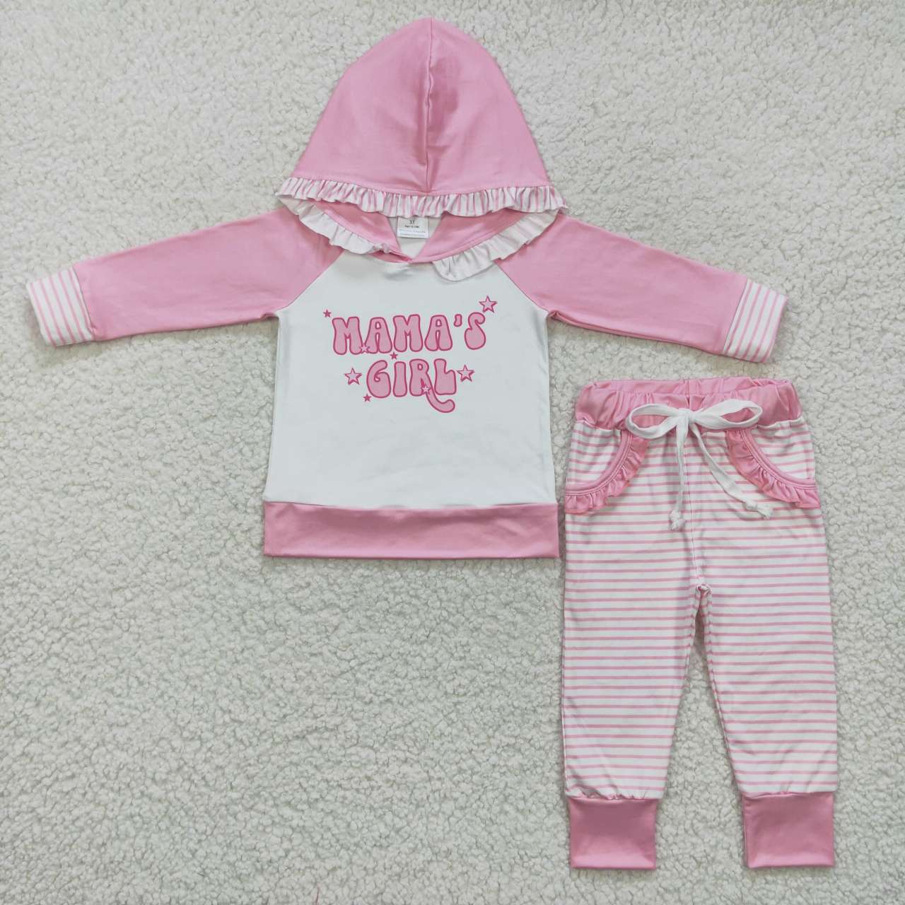 GLP0802  Pink Mama's Girl Stripes Girls Long Sleeve Hoodies Outfits