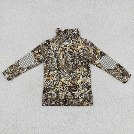 BT0332  Green Duck Bird Camo Boys Long Sleeve Top Collar Polo Pullover T-Shirts