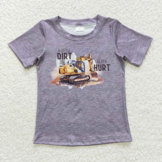 BT0341  Grey A little dirt  never hurt Truck Built Boys Short Sleeve Top T-shirts